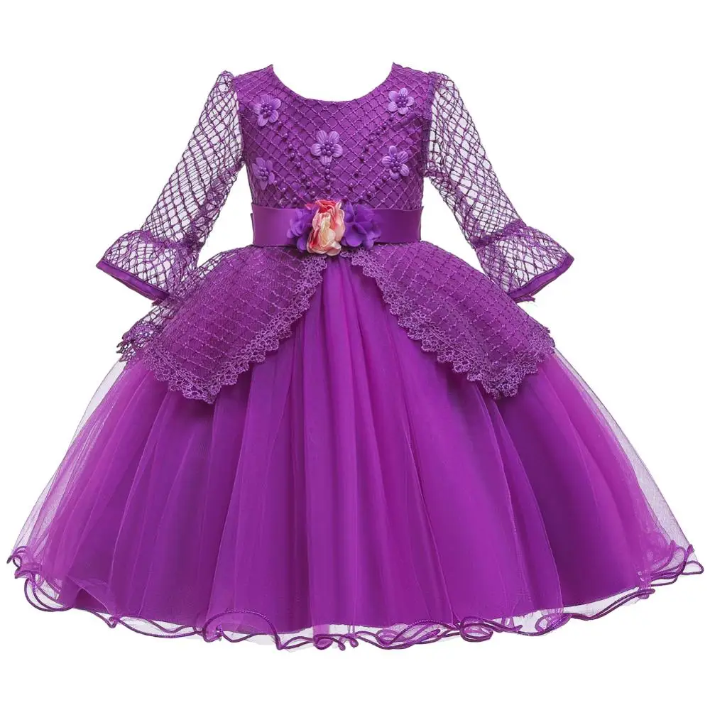 Зимнее платье для девочки;новогодний костюм для девочки;нарядное платье для девочки праздничное платье принцессы с длинными рукавами и вышивкой для девочек ;карнавальные костюмы для девочек;детские платья;2,10 лет - Цвет: Purple