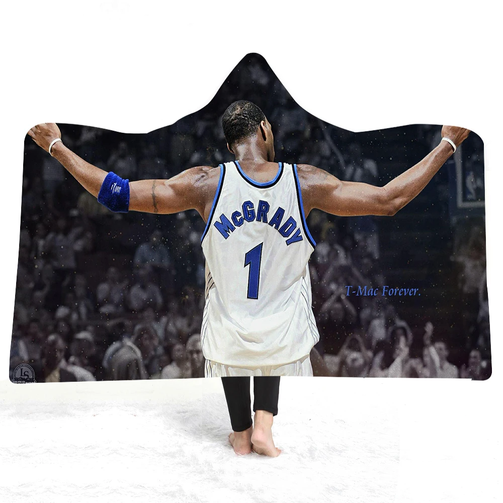 

Sport Stars Fleece Sherpa Microfiber Blanket for Sofa or Bed Teens Wearable Hooded Throw Blanket Basketball Sport Theme Blanket