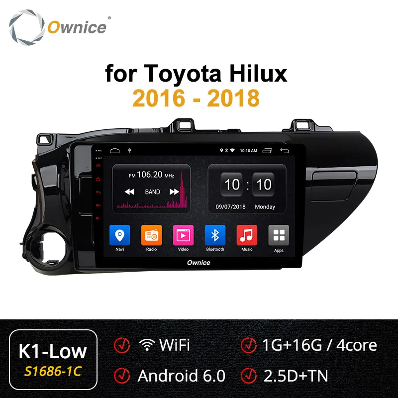 Ownice K1 K2 Android 8,1 автомобильный радиоприемник 2 din для Toyota Hilux- для автомобиля, DVD Бортовой компьютер навигации gps головное устройство аудиосистемы - Цвет: S1686-1 K1 LOW