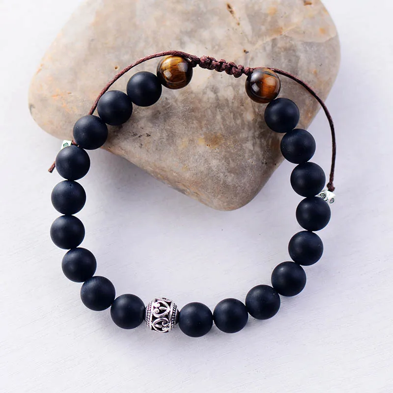 Men Bracelet 8MM Tiger Eye Tibetan Beads Punk Bracelet Handmade Friendship Bracelets Mens Charm Bracelet Dropship - Image 5