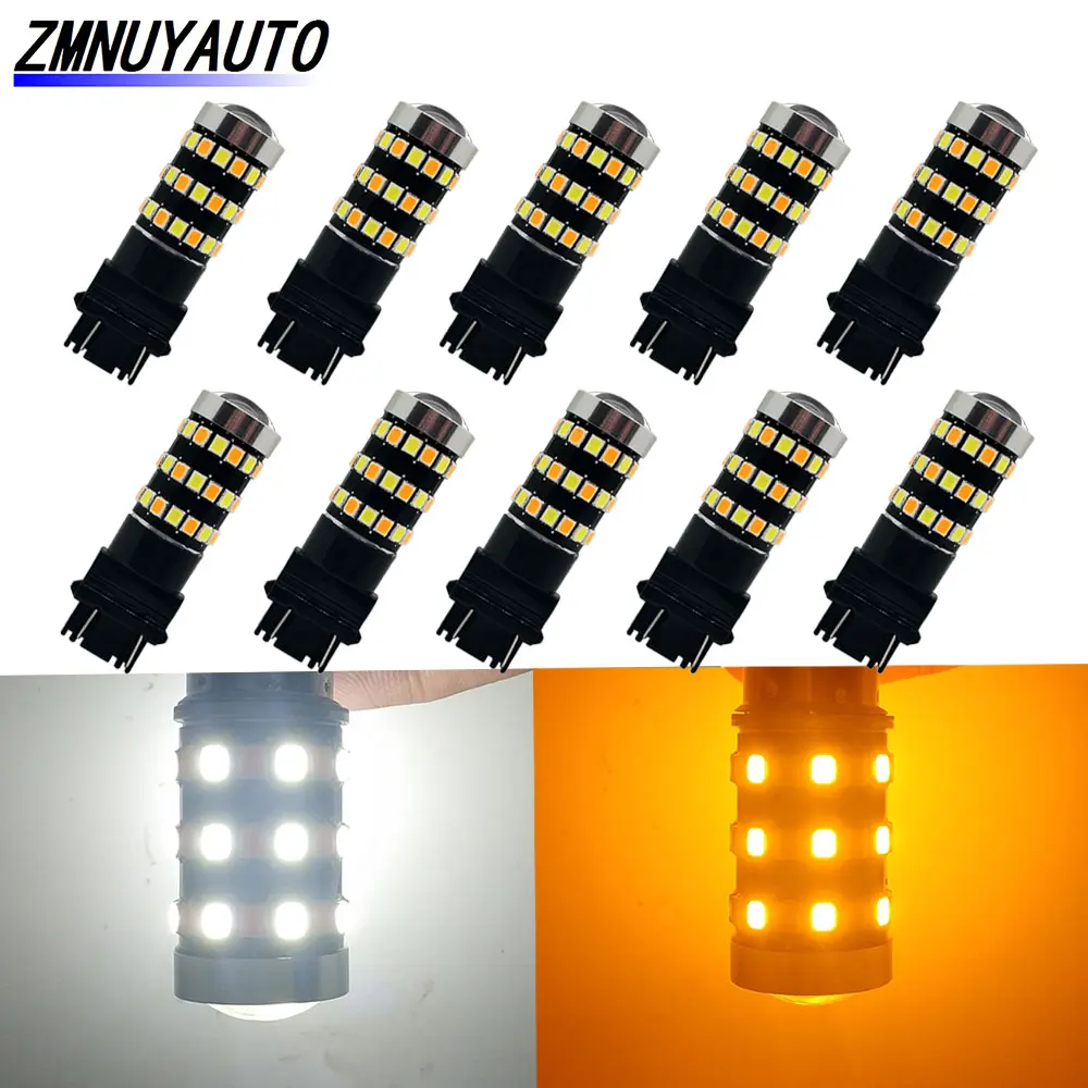 10PCS T20 Switchback Led DRL 7443 W21/5W Lamp White Yellow T25 3157 Led Turn Signal Light 1157 Dual Color Led P21/5W BAY15D 12V