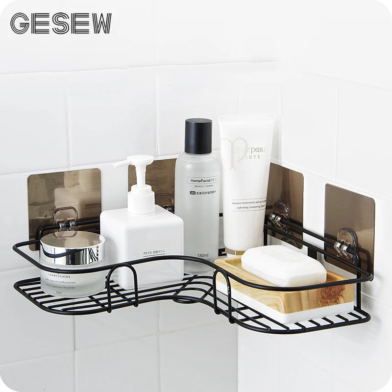 

GESEW Bathroom Storage Box Collection Appliances Bathroom Racks Wall-mount Iorn Tripod Kitchen Shelf Bathroom Accessories Sets