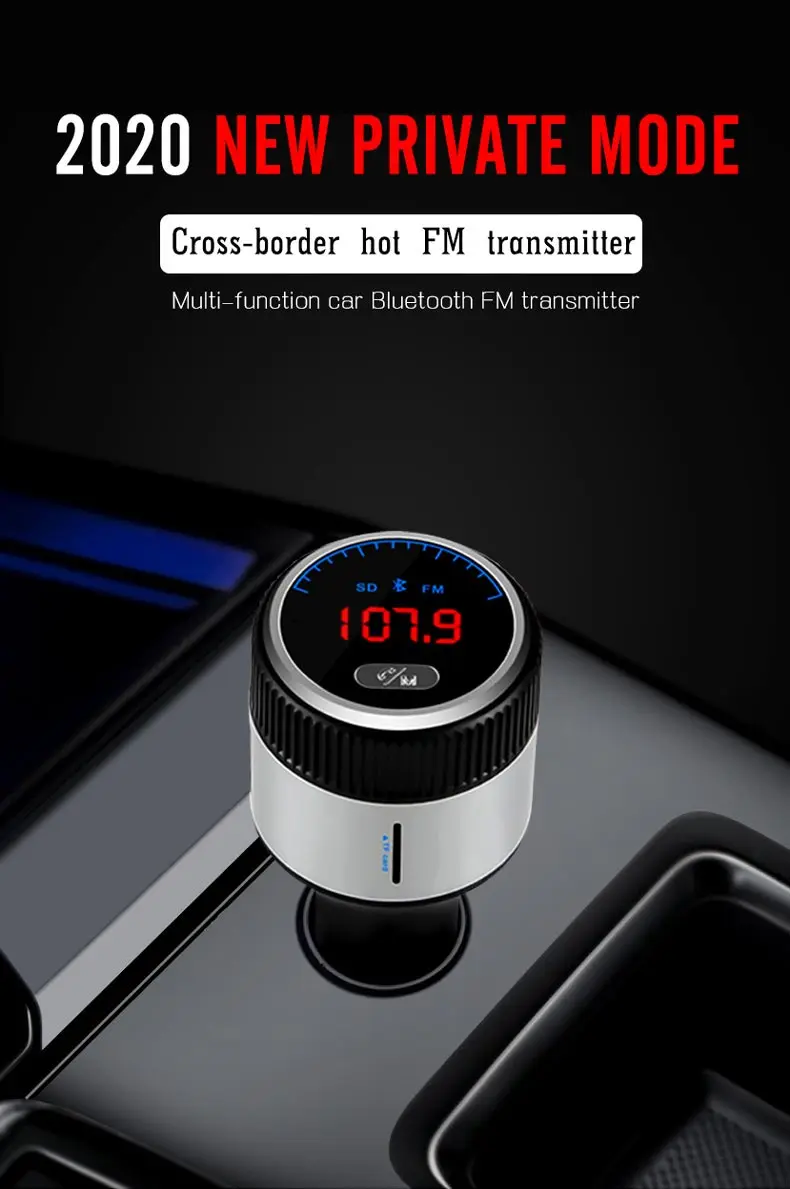 Bluetooth FM Transmitter QC3.0 18W Daul USB Fast Charger Car MP3 Player Car Bluetooth Handsfree Kit Adapter with LED Volume