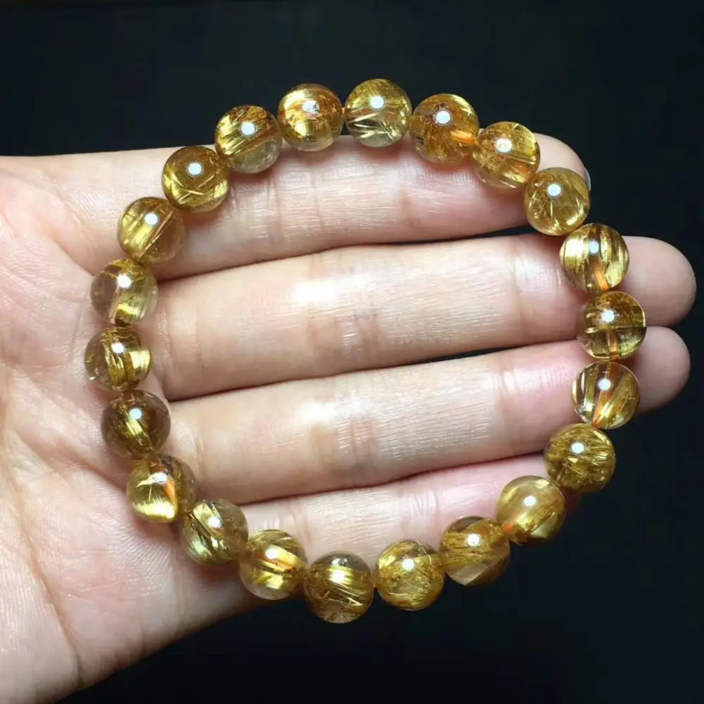 

9mm Natural Brazil Gold Rutilated Quartz Bracelet For Women Men Wealth Luck Round Beads Crystal Stretch Strands Jewelry AAAAA
