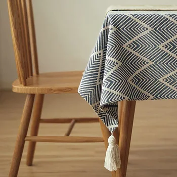 

Three-dimensional jacquard wave pattern cotton and linen tablecloth thick tassel simple ins table cloth coffee table mat