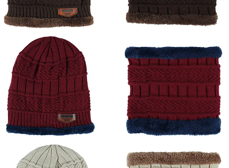 Модная мужская теплая зимняя шапка, шарф, вязаная шапка, одноцветная шапка Skullies Beanies, зимний шарф, шапка, Наборы для мужчин и женщин, вязаные шапки