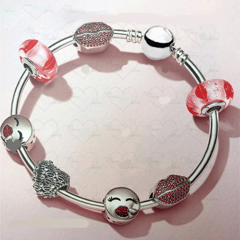 

NEW 2018 Valentine's Day Newest 925 Sterling Silver Bangle Red Heart shaped Charm Bead for Women Fashion Bracelet Jewelry