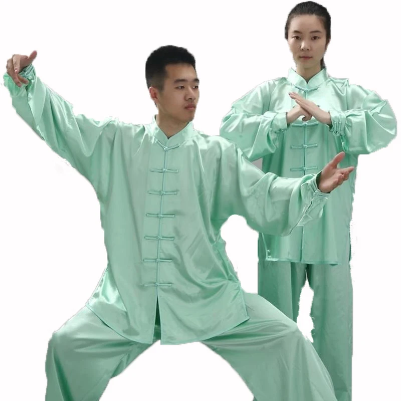 Giacca E Pantaloni Wing Chun In Raso Lucido Uniforme Tai Chi Wushu Kung Fu