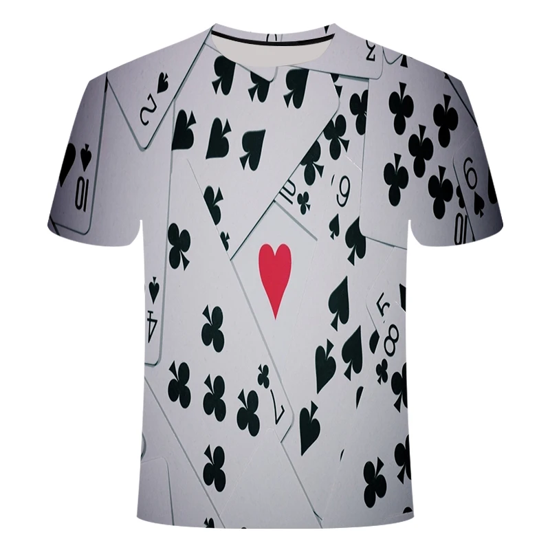

Fashionable summer men's and women's T-shirt 3D digital poker T-shirt black casual streetwear short-sleeved gym large size 6XL