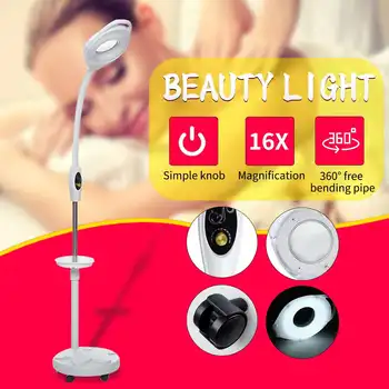 

16x LED Magnifier Glass Facial Light Stand Dentist Nail Tattoo 220V Diopter Magnifying Floor Stand Lamp