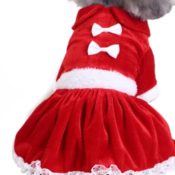 

Winter Warm Christmas Dress Lovely Red Bow Skirt for Puppy Dog Pet Lace Cotton Dog Costume Chihuahua Cat Clothes