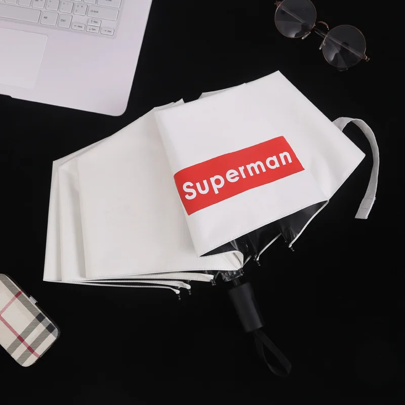 

Wholesale Three-fold Umbrella Creative Folding Dual Purpose All-Weather Umbrella Hipster Vinyl Sun-resistant College Style Paras