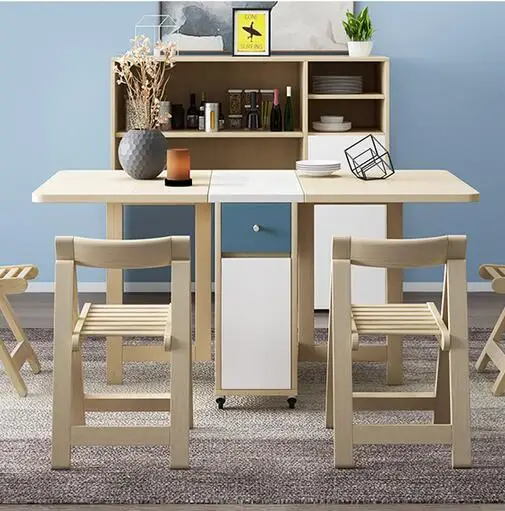 Functional storage folding dining table and chair combination simple Nordic small family dining table
