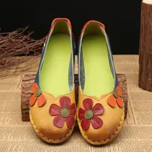 Г. Весенне-Летние кожаные туфли ручной работы на плоской подошве в стиле ретро с цветами обувь с мягкой подошвой женская обувь на плоской подошве, сезон весна-лето
