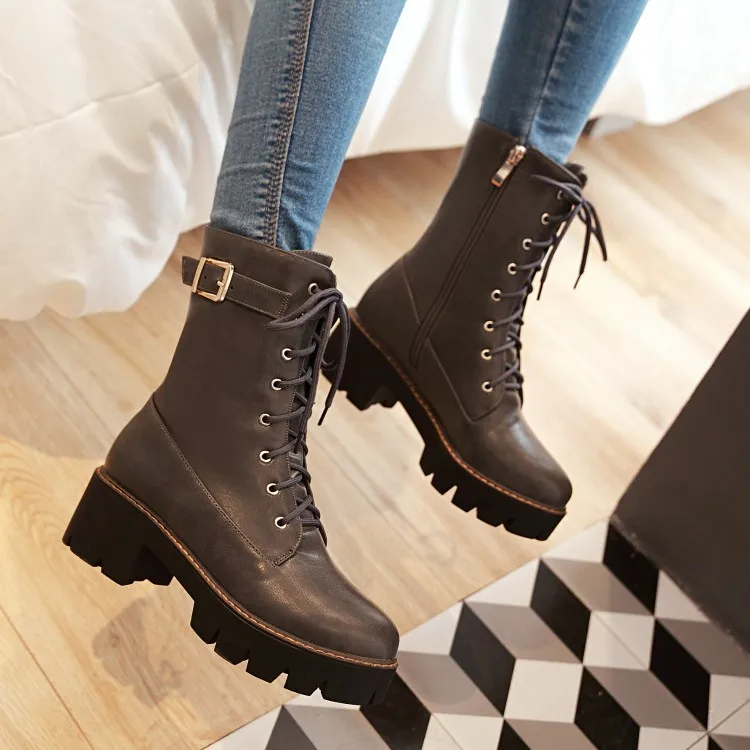 

Big Size boots women shoes martin boots for women ladies boots shoes woman winter Plain round head front lacing