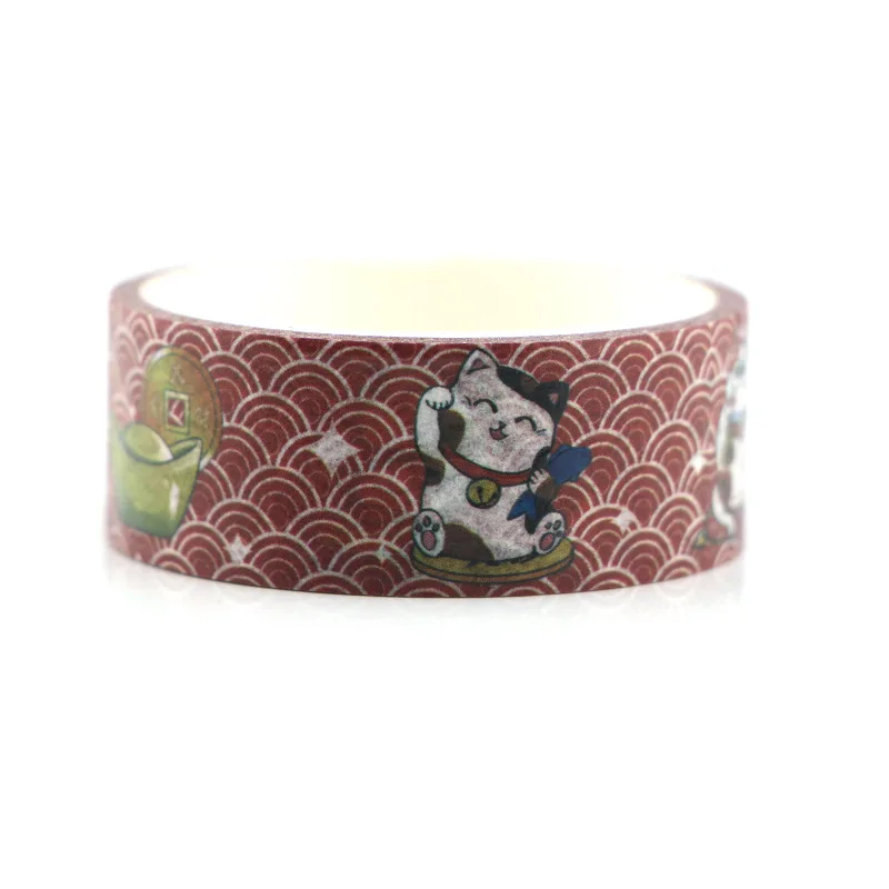 

2pcs/lot Lucky Cat Washi Tape Color Paper Adhesive Tape Diary Hand Account Decorative Sticker Office Glassine Tape AT2861