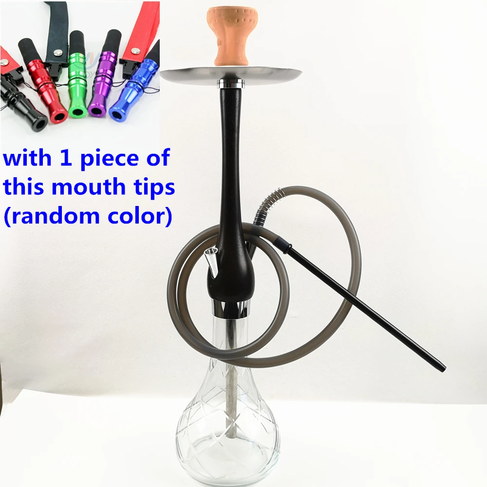 Хорошее качество, стеклянный кальян sheesha, желто-коричневый цвет, деревянный стебель, силиконовый шланг, петля, кончики рта, кальян для дома или бара - Цвет: B with mouth tips