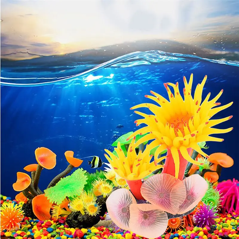 Имитация аквариума Коралловая рыбка Anemone растение аквариум украшение морское дерево силиконовый Декор морского дна украшения