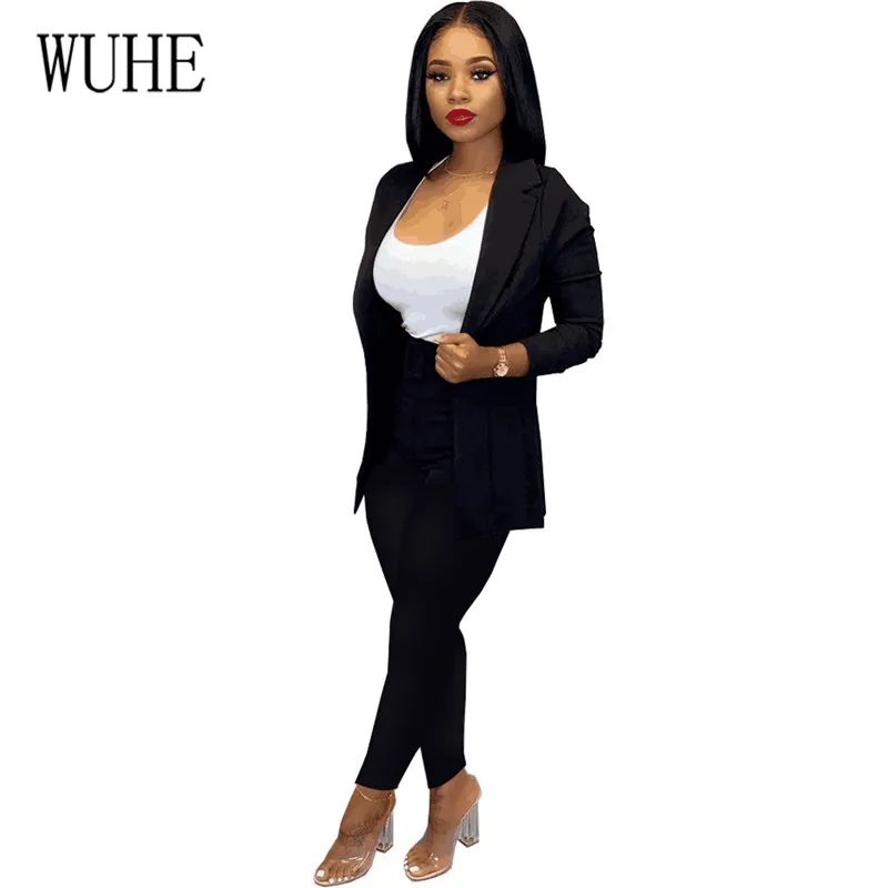WUHE Vintage Autumn Winter Work Pant Suits OL 2 Pieces Sets Notched Blazer Jacket& Pant Trousers Suit for Women Set Office Wear