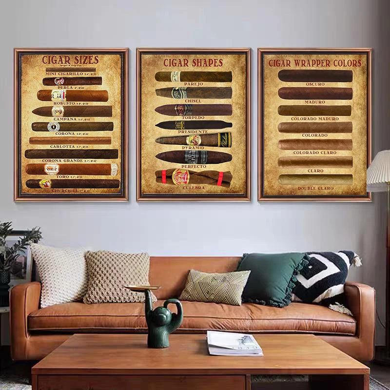 American Cigar Poster Decorative Painting Retro Nostalgic Light Luxury Photo Frame Bar Club High-End Core | Дом и сад