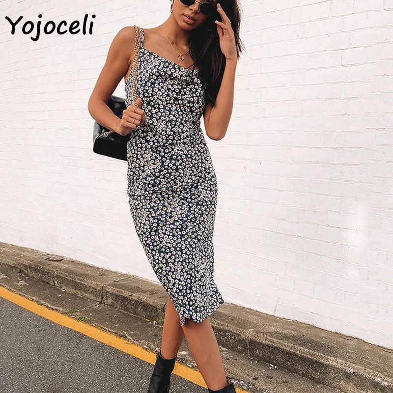 

Yojoceli 2019 cute boho beach floral print dress women streetwear sundress casual