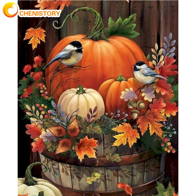 

CHENISTORY Frameless Big Pumpkin Oil Painting By Numbers For Kids Halloween Home Room Decor HandPainted Diy Framed Wall Artcraft