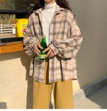 

Women Plaid Warm Shirt Female Jacket Checked Coat Casual Turn-Down Collar Long Sleeve Autumn Blouse Fashion Loose Outwear Tops