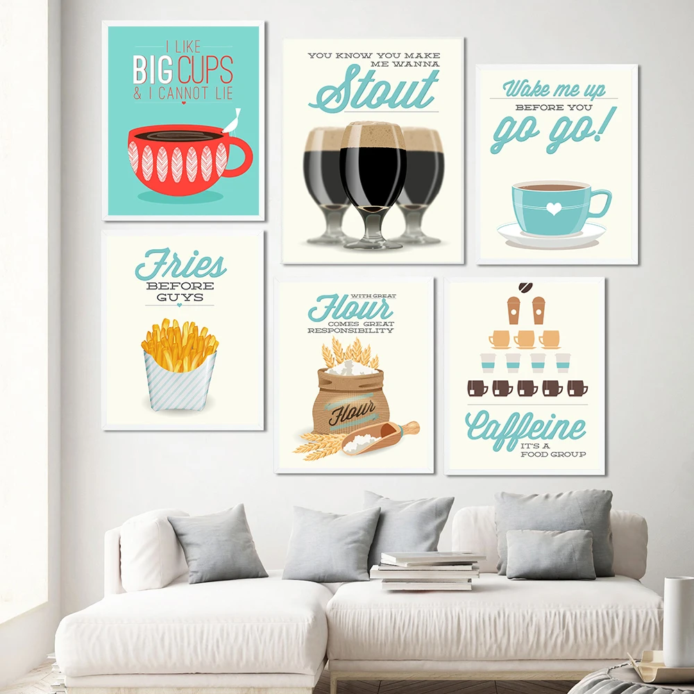 

Современные абстрактные постеры и принты, настенная Картина на холсте, поздравительные картины, кофейный коктейль, картофель фри, кухня, Декор