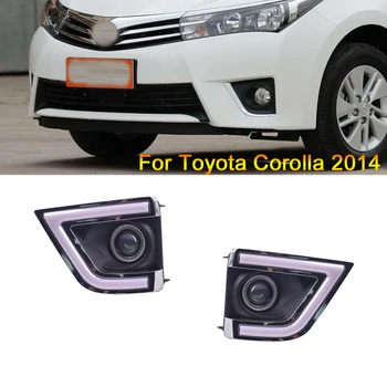 

1 Pair Car Styling Turn Signal Yellow Car LED Day Running Lights with Angle eyes 12v DRL LED Fog Lamps for Toyota corolla 2014