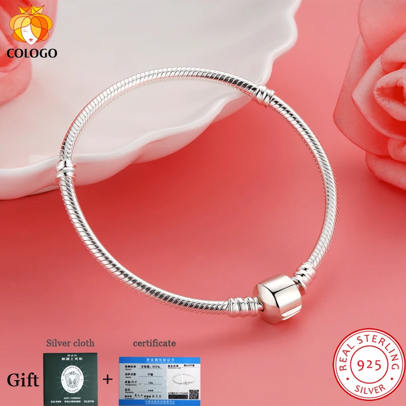 

Sent Certificate! Original 925 Solid Silver Charm Bracelets for Women Long Snake Chain Bone Bracelets Wedding DIY Making Jewelry