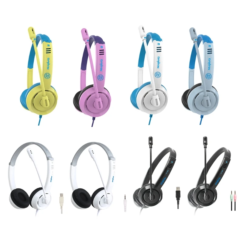 Online Classes Wired Stereo Headphone with Microphone USB 3 5mm Interface Gaming Headset Laptop Computer PC Earphone
