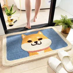 1pcs Cartoon Dog Flocking Carpet Floor Rug Mat Household Toilet Door Bathroom Anti Slip Water Absorbent Pad Badroom