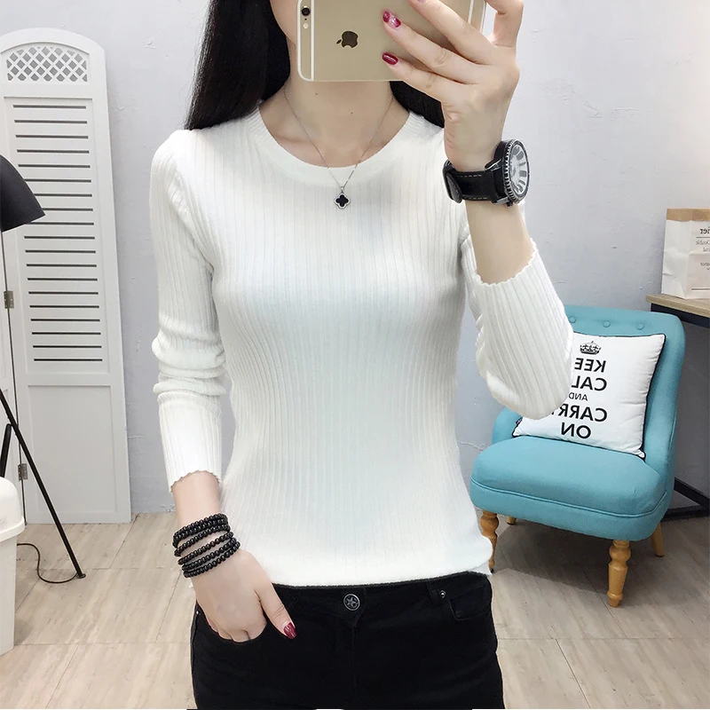 

Winter Knitting Sweater Pullovers Women Long Sleeve Tops Round Neck Knitted Sweater Chic Woman Elastic Sweater Clothes Female Casual Streetwear