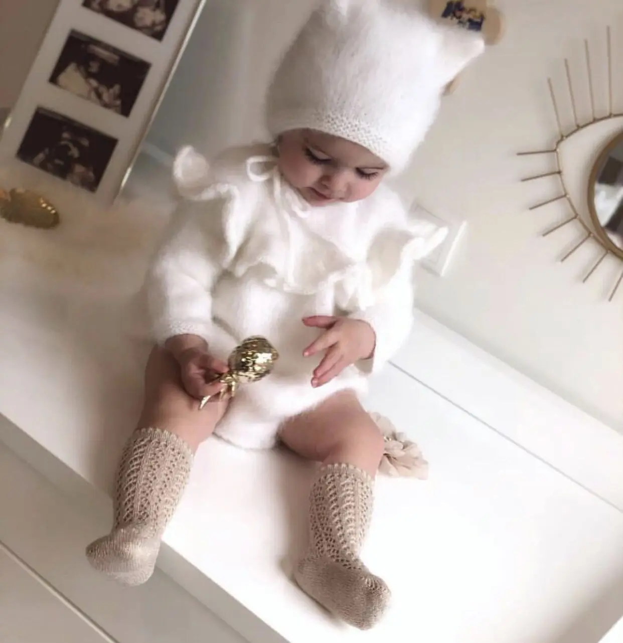 

INS Hot Selling Spring And Autumn Men And Women Baby Infant Knit Mink Cashmere Yarn Onesie Baby Bodysuit Romper Crawling Clothes