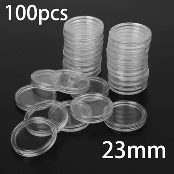

100Pcs 23mm Clear Round Plastic Coin Holders Capsules Container Storage Case Box Home Garden Supplies