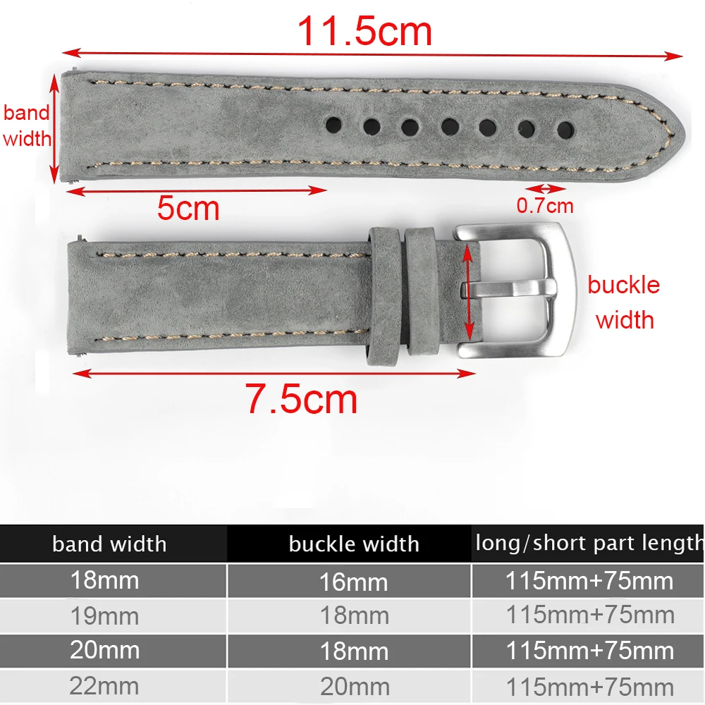 Handmade Retro Suede Leather Watch Strap with Quick Release