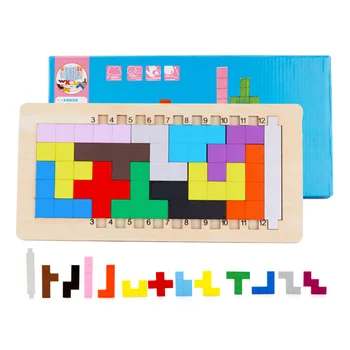 

Wooden Tangram Brain Teaser 3D Jigsaw Puzzle Toys Tetris Game Magination Intellectual Educational Kids Toy Wooden Board