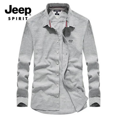 JEEP SPIRIT новая брендовая Осенняя рубашка с длинными рукавами для мужчин, повседневная Вельветовая Мужская рубашка, однобортная рубашка из хлопка для мужчин - Цвет: Серый