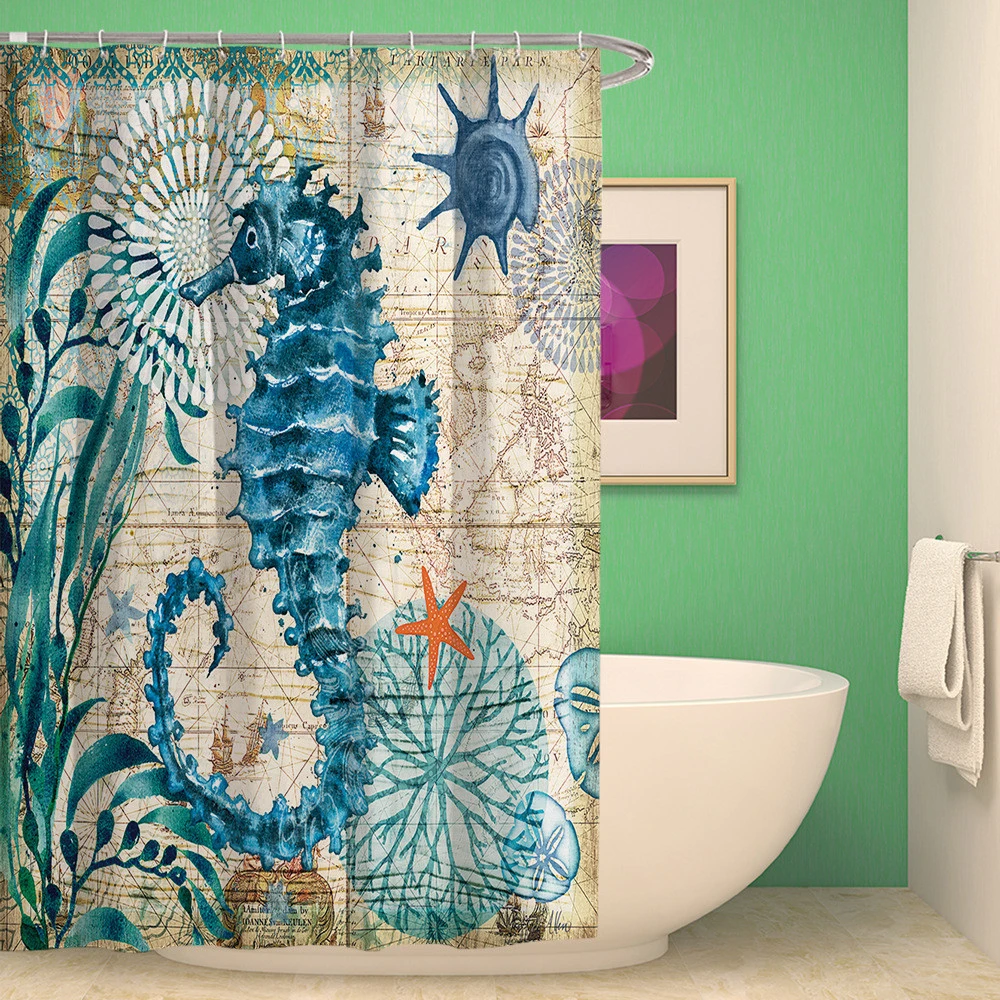 Fabric Shower Curtain Sea Turtle Home Decor Bathroom Accessories Waterproof Polyester Whale Octopus Seahorse Bath Curtains Shower Curtains Aliexpress