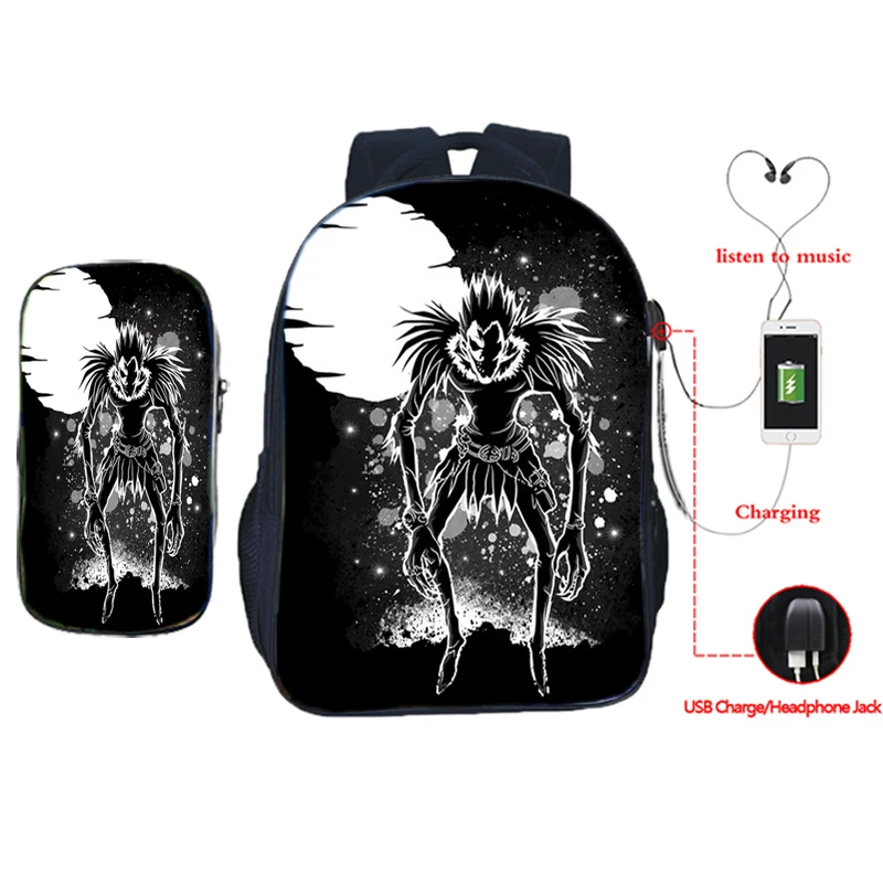 Классный рюкзак Death Note с USB школьная сумка Ryuuku для мальчиков и девочек
