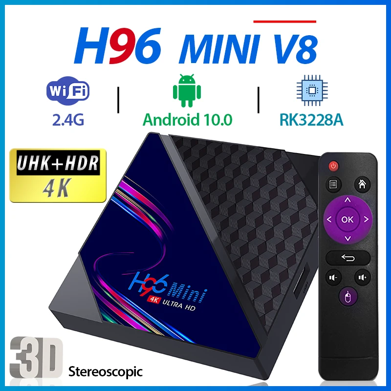  ТВ приставка H96 Mini V8 RK3228A для TK TV версии Android 10,0 HD 4K VP9 декодирование видео телеприставка 2,4 ГГц Wi Fi Widewine Level1 коробка 