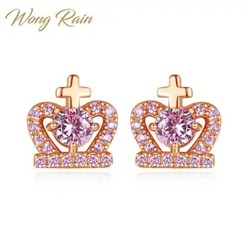 

Wong Rain 100% 925 Sterling Silver Created Moissanite Sapphire Gemstone Crown Earrings Ear Studs Wedding Fine Jewelry Wholesale