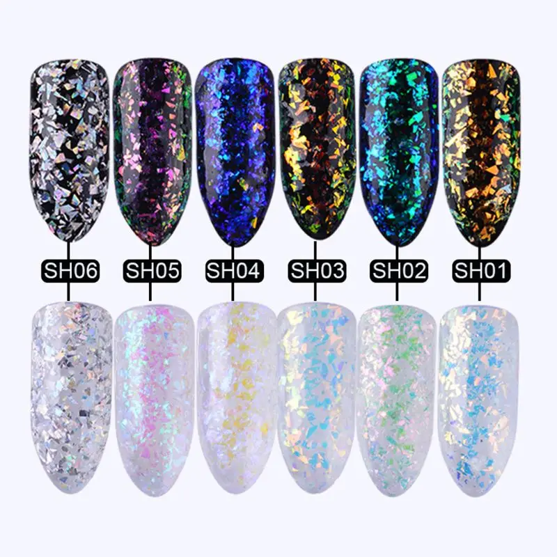 6 Pcs/set Epoxy Filler Nail Dressing Powder Bright Color Brocade Gold Foil Plating Glitter DIY Nails Beauty Sequins