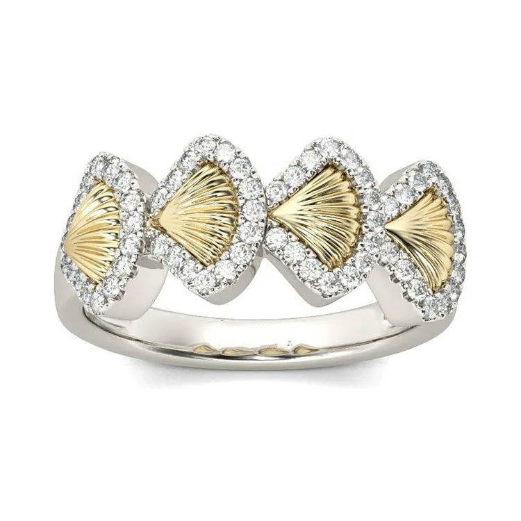 

Women's Fashion Two Tone Shell Ring Bohemian Style Beach Party Zircon Ring Simple Daily Women's Ring Jewelry Xmas Gifts