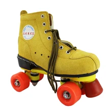 Женская обувь для взрослых с двойными линиями; обувь с параллельными роликами; ботинки с 4 колесами из искусственной кожи с тормозом; износостойкая обувь желтого цвета