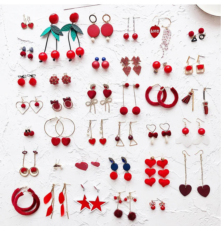 

Cute Fashion Heart Earrings For Women Red Resin Trendy Stud Earrings Pearl Drop Earring Acrylic Christmas New Year Gift Jewerly