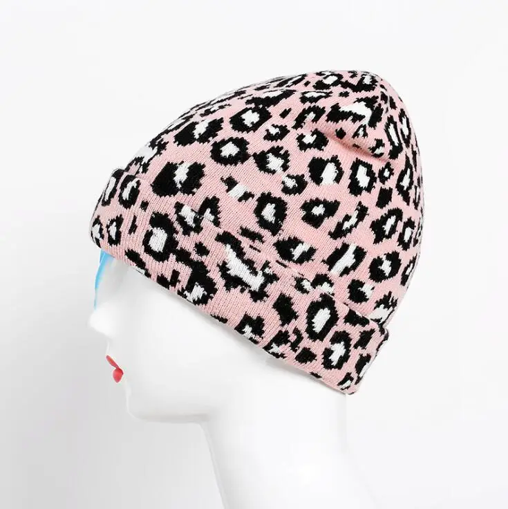 Осень-зима Мода шапка с леопардовым принтом теплая Вязание шляпы с леопардовым рисунком для Для женщин модная кепка для хип-хопа
