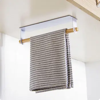 

Metal Wall Hanging Holder Wood Towel Shelf Toilet Paper Organizer Rag Holder Plastic Wrap Film Storage Racks Kitchen Accessorie
