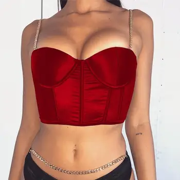 

Women Invisible Bra Crop Top Sexy Women Satin Bustier Top Chain Strap Casual Padded Lingerie Soutien Gorge Femme #2M10