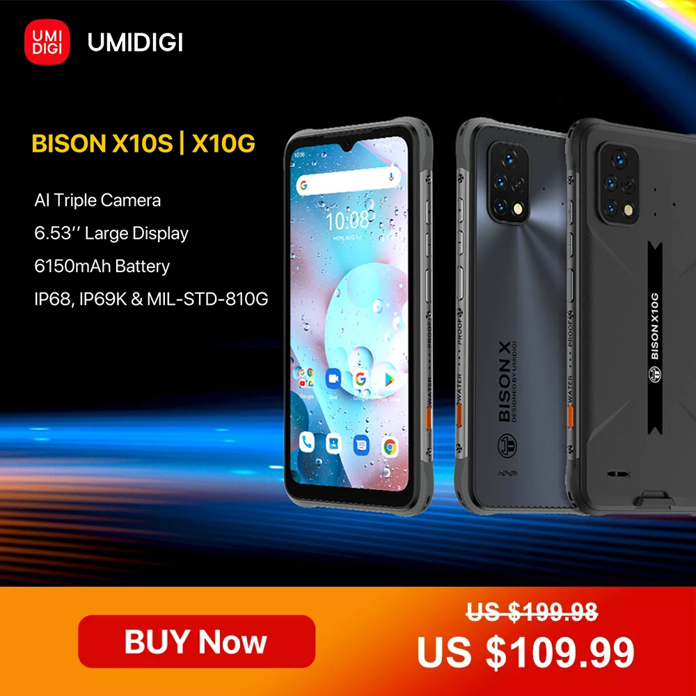 cheap t mobile android phones UMIDIGI BISON X10S X10G IP68/IP69K Android 11 Waterproof Rugged Phone 6.53" HD+ 4GB+32GB 16MP 6150mAh Battery Smartphone newest android phone t mobile